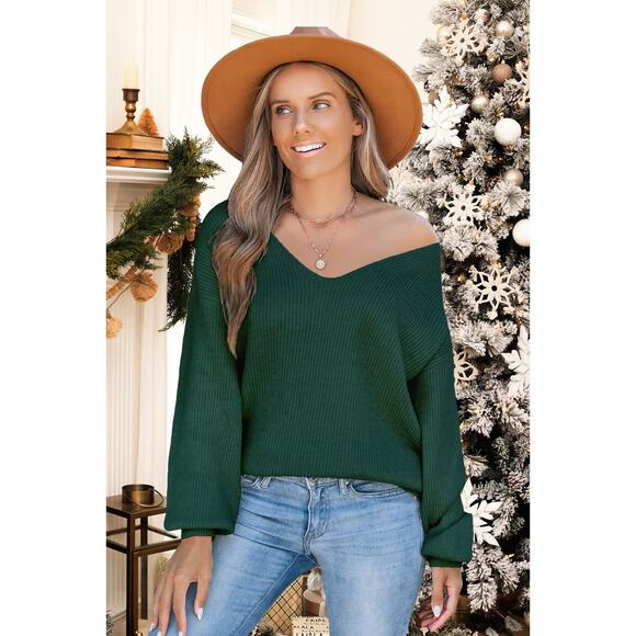 NWT Cupshe emerald green L/S V -neck bow sweater Med - Picture 3 of 10